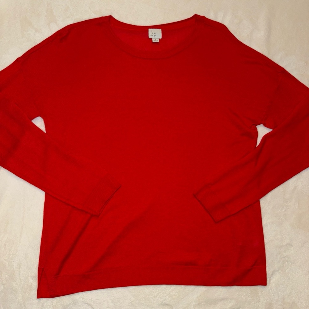 A New Day Red Lightweight Sweater Long sleeve Woman’s Size L Festive Holiday